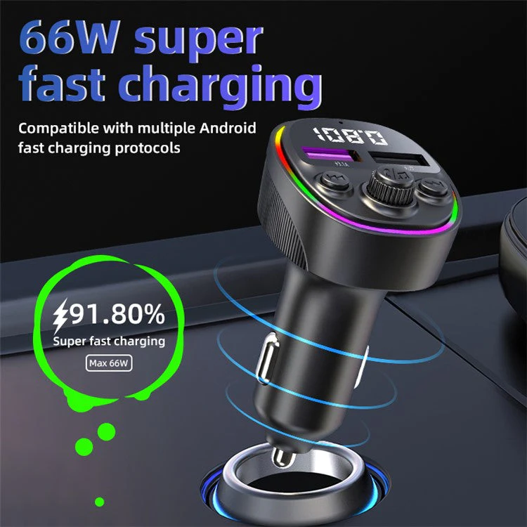 CS2 Dual USB 66W Super Fast Car Charger Digital Display Car Charger with MP3 Player Bluetooth FM Transmitter - Image 2