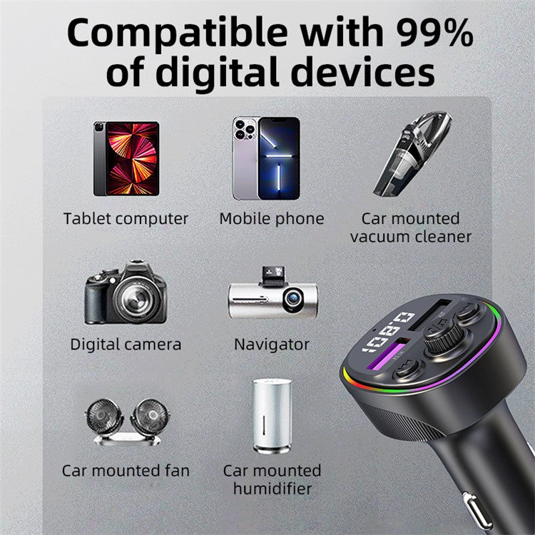 CS2 Dual USB 66W Super Fast Car Charger Digital Display Car Charger with MP3 Player Bluetooth FM Transmitter - Image 5