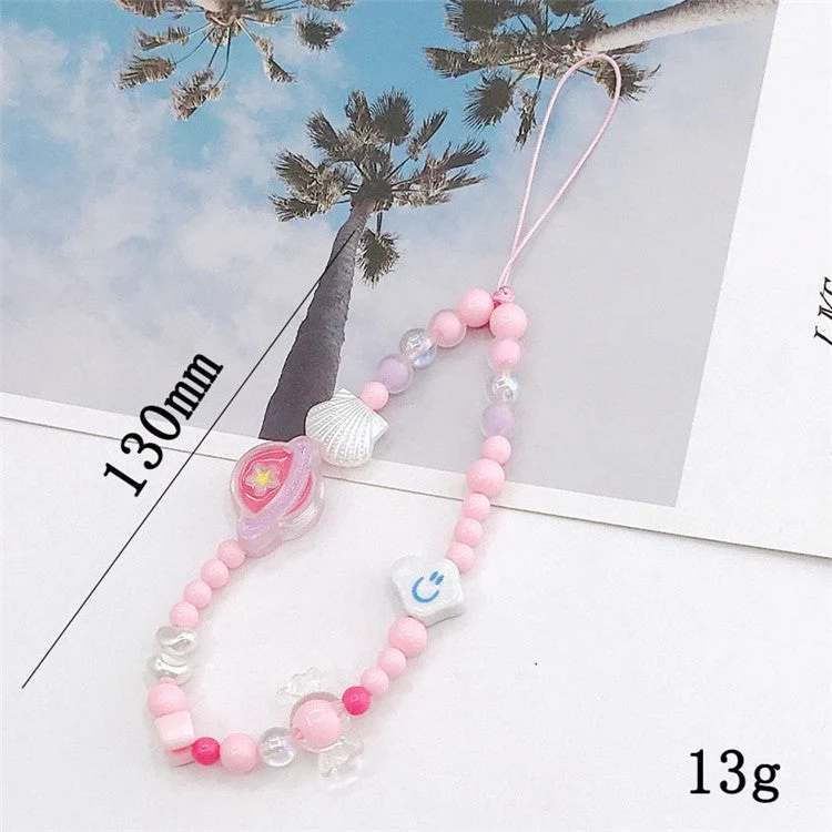Cute Cartoon Design Beaded Phone Lanyard Bracelet Anti-drop Cellphone Case Pendant - Planet - Image 2