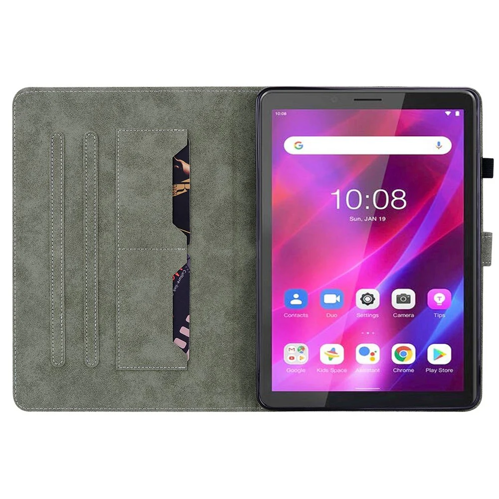 Cute Tiger Pattern Imprinted Case for Lenovo Tab M7 (3rd Gen), PU Leather Anti-scratch Stand Card Holder Cover - Dark Blue - Image 2