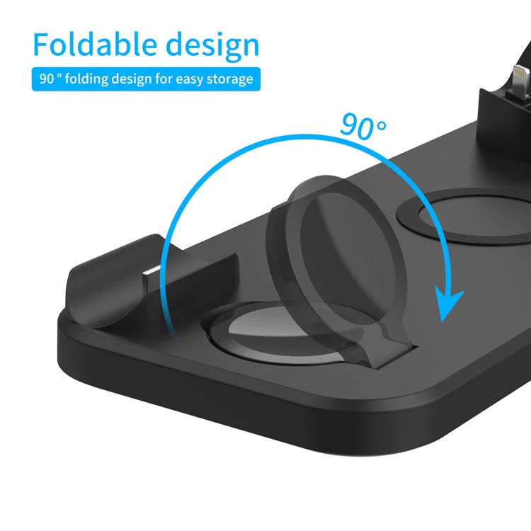 D6 6 in 1 Rotatable Folding Wireless Charger Stand Dock Mobile Phone Universal Fast Charging Station - Black - Image 5