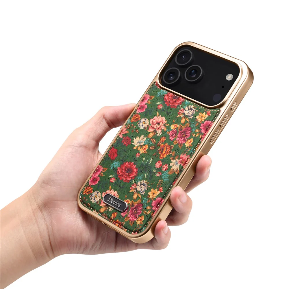 DENIOR A24 For iPhone 17 Pro Max Case Compatible with MagSafe Flower Leather PC TPU Phone Cover with Detachable Back Panel - Peony Green - Image 8