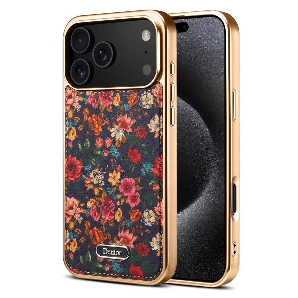 DENIOR A24 For iPhone 17 Pro Max Case Compatible with MagSafe Flower Leather PC TPU Phone Cover with Detachable Back Panel - Peony Purple