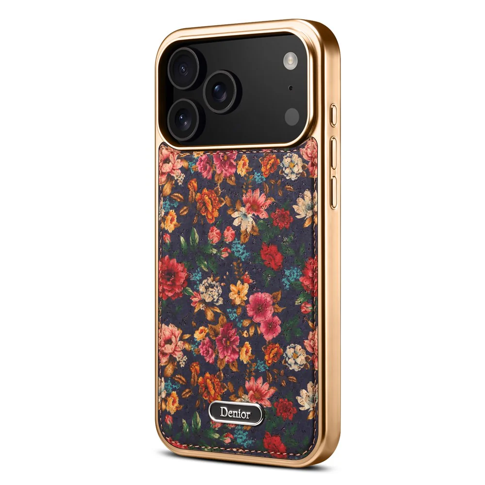 DENIOR A24 For iPhone 17 Pro Max Case Compatible with MagSafe Flower Leather PC TPU Phone Cover with Detachable Back Panel - Peony Purple - Image 2