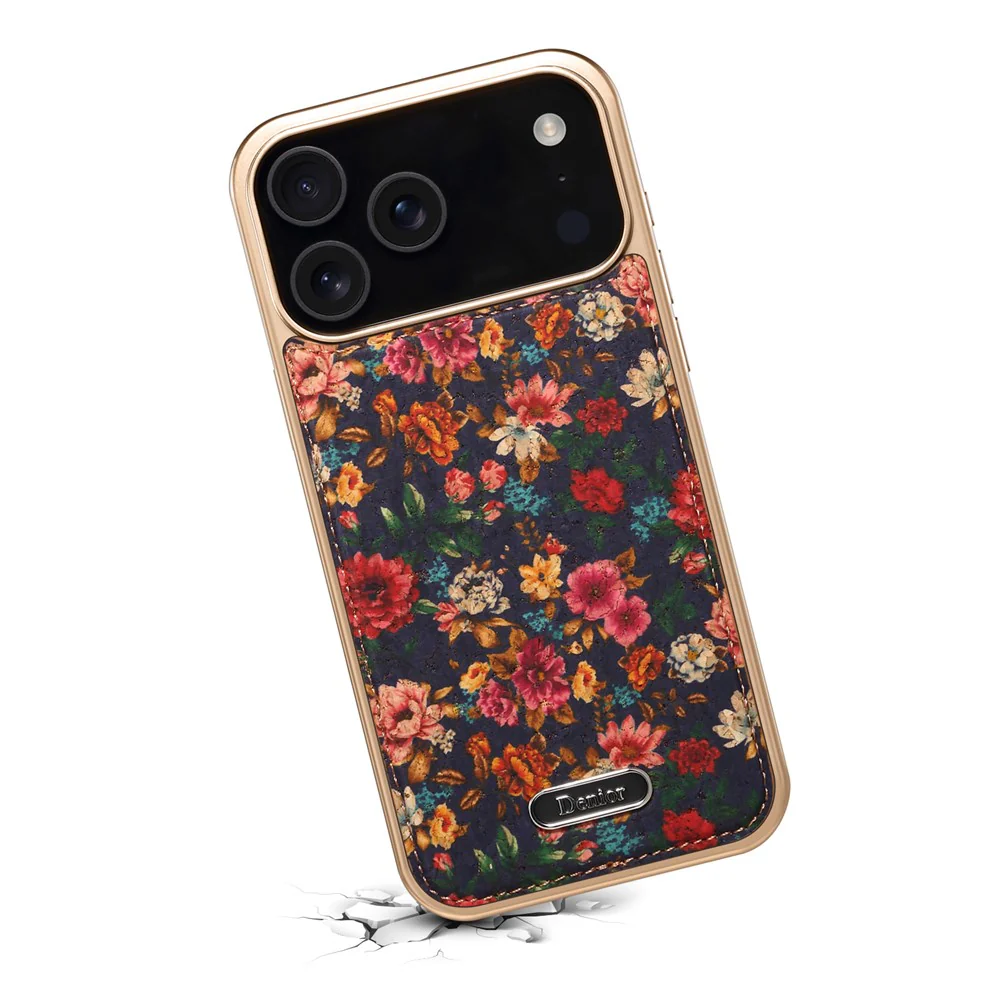 DENIOR A24 For iPhone 17 Pro Max Case Compatible with MagSafe Flower Leather PC TPU Phone Cover with Detachable Back Panel - Peony Purple - Image 3