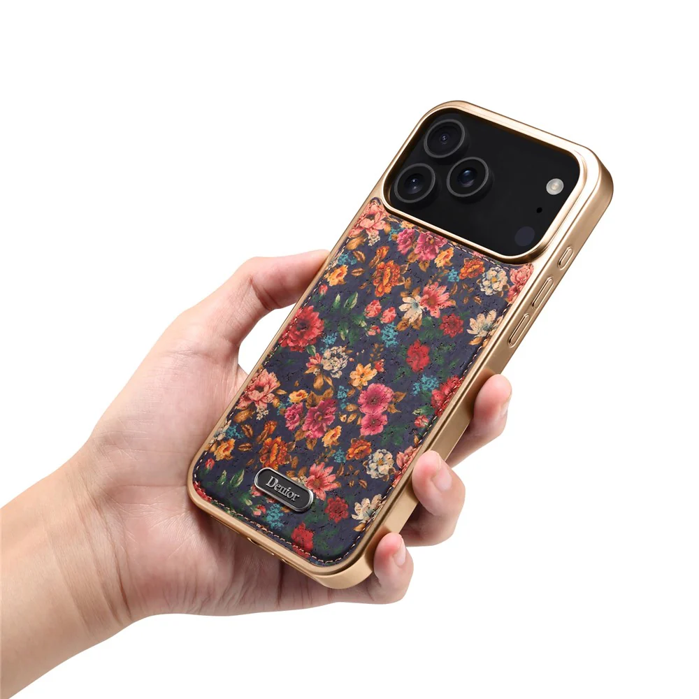 DENIOR A24 For iPhone 17 Pro Max Case Compatible with MagSafe Flower Leather PC TPU Phone Cover with Detachable Back Panel - Peony Purple - Image 8