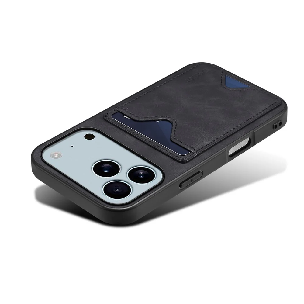 DENIOR For iPhone 17 Pro Max Case Card Holder Kickstand Leather + PC + TPU Phone Cover - Black - Image 5