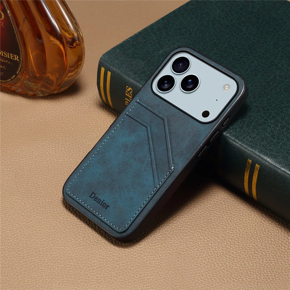 DENIOR For iPhone 17 Pro Max Case Dual Card Slots PU Leather + TPU + PC Phone Cover - Blue - Image 5
