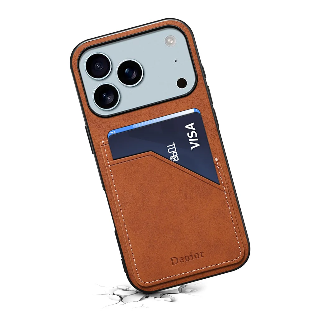 DENIOR For iPhone 17 Pro Max Case Dual Card Slots PU Leather + TPU + PC Phone Cover - Brown - Image 2