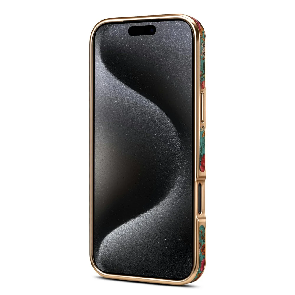 DENIOR For iPhone 17 Pro Max Case Pattern Printed Electroplating Leather Back Phone Cover - Blue - Image 3