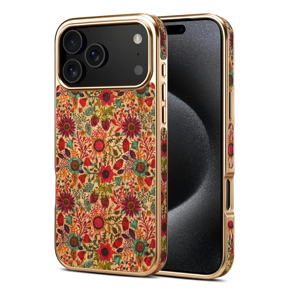 DENIOR For iPhone 17 Pro Max Case Pattern Printed Electroplating Leather Back Phone Cover - Purple