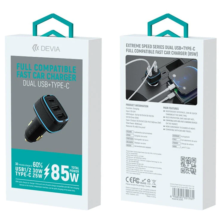 DEVIA Extreme Speed Series EA191 Cigarette Lighter Fast Charger Dual USB+Type-C 85W Car Phone Charger - Image 7