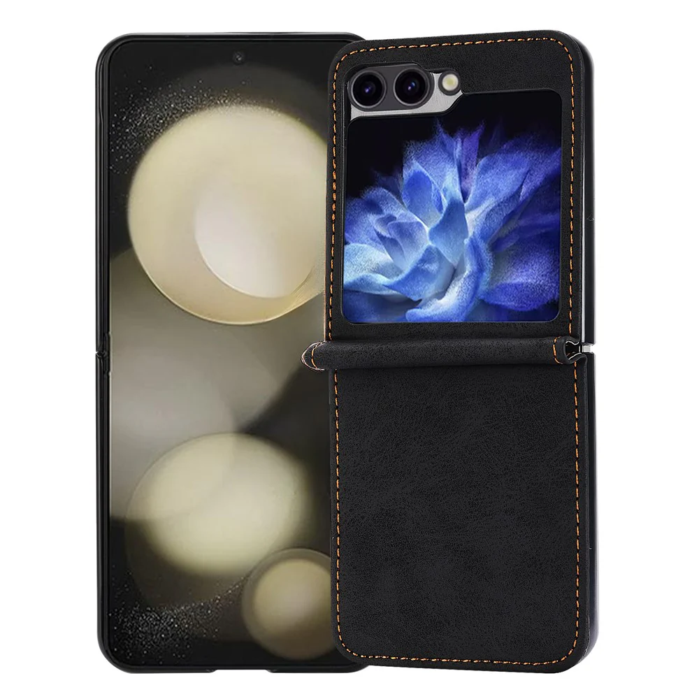 DF-05 For Samsung Galaxy Z Flip7 FE 5G / Z Flip6 5G Case PU Leather Magnetic Closure Phone Cover - Black - Image 2