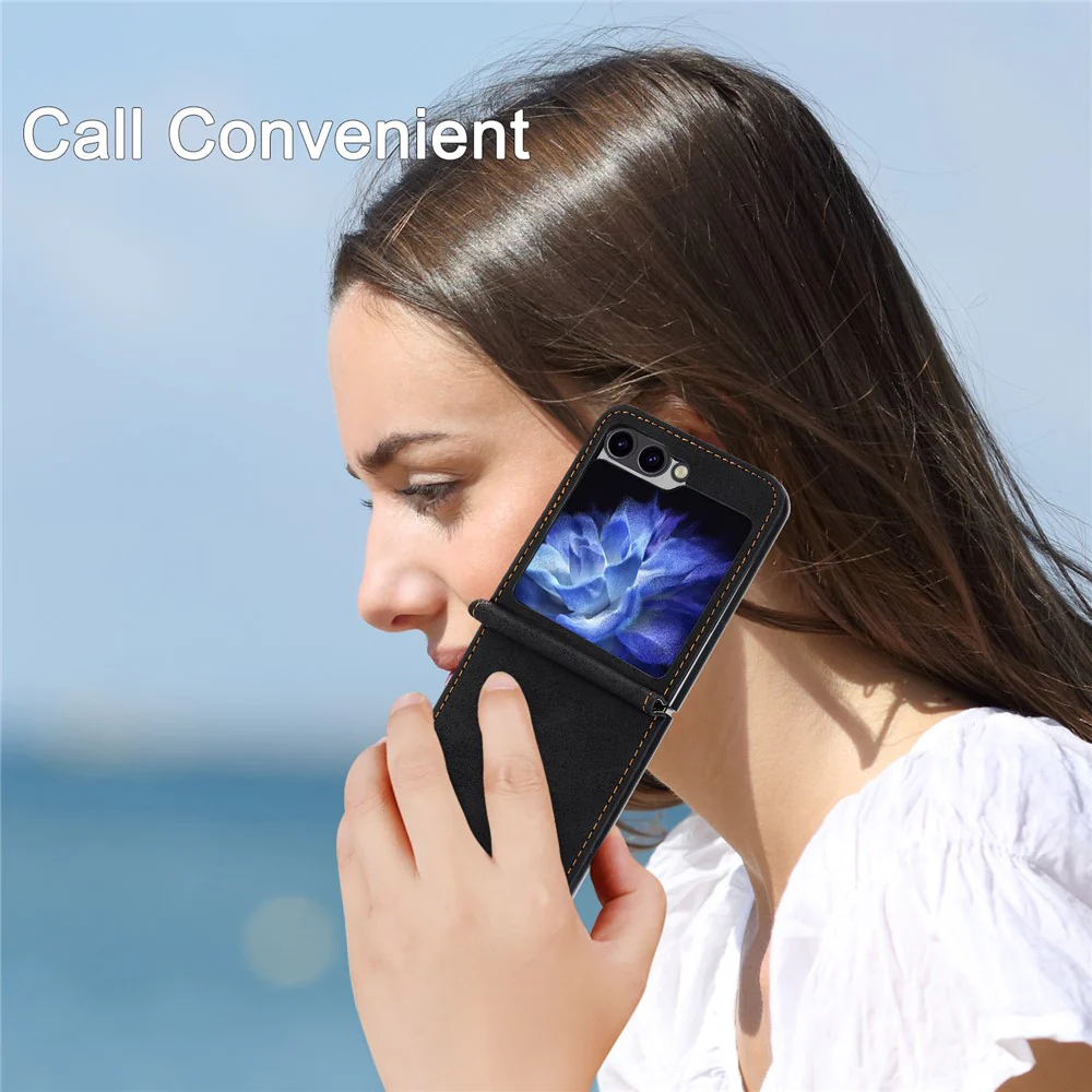 DF-05 For Samsung Galaxy Z Flip7 FE 5G / Z Flip6 5G Case PU Leather Magnetic Closure Phone Cover - Black - Image 7