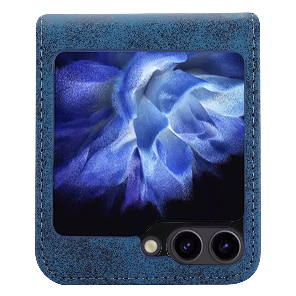 DF-05 For Samsung Galaxy Z Flip7 FE 5G / Z Flip6 5G Case PU Leather Magnetic Closure Phone Cover - Blue - Image 3