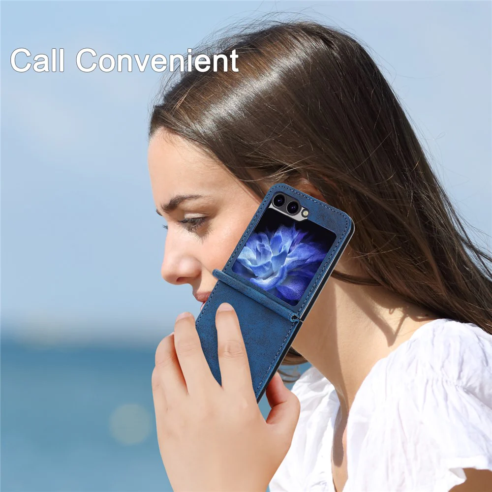 DF-05 For Samsung Galaxy Z Flip7 FE 5G / Z Flip6 5G Case PU Leather Magnetic Closure Phone Cover - Blue - Image 7