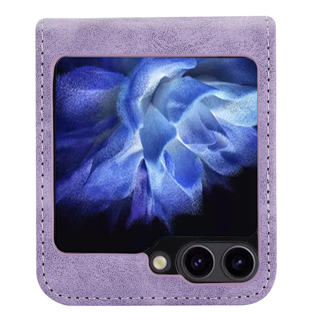 DF-05 For Samsung Galaxy Z Flip7 FE 5G / Z Flip6 5G Case PU Leather Magnetic Closure Phone Cover - Purple - Image 3