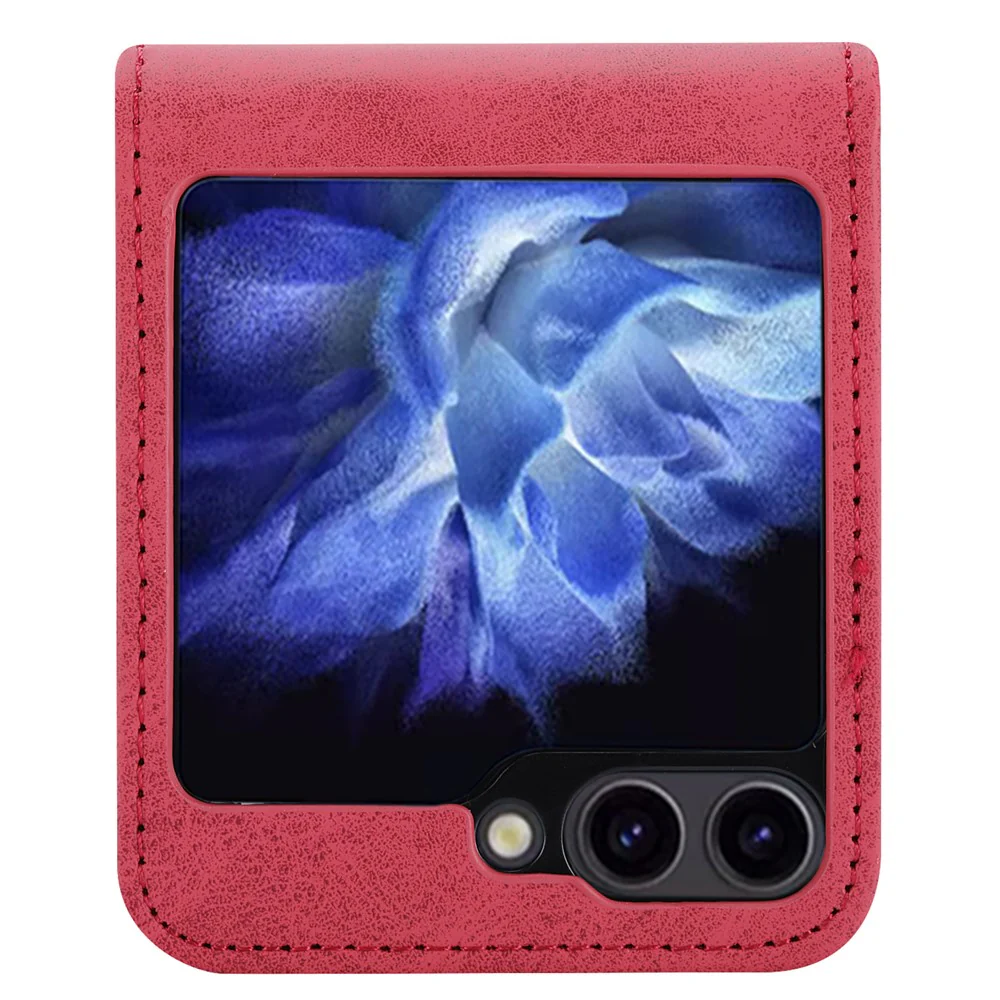 DF-05 For Samsung Galaxy Z Flip7 FE 5G / Z Flip6 5G Case PU Leather Magnetic Closure Phone Cover - Red - Image 3