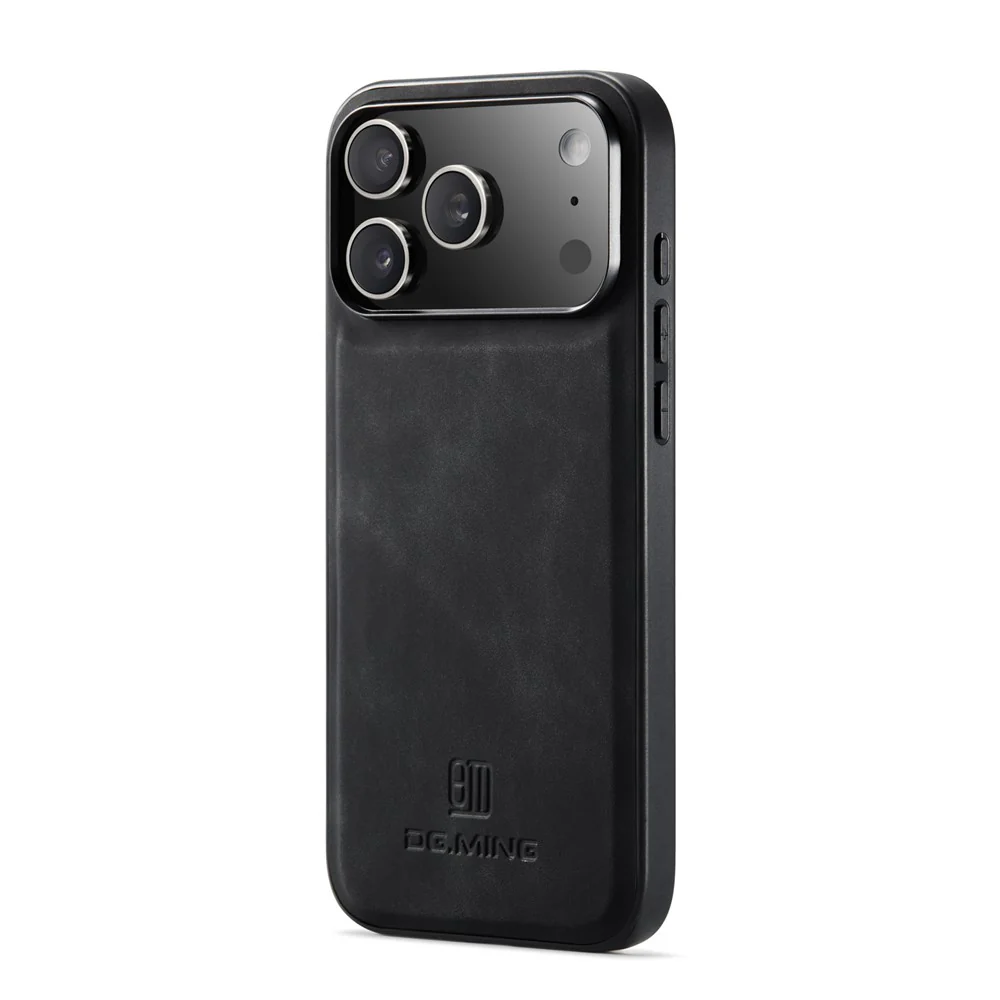 DG.MING For iPhone 17 Pro Max Case PU Leather Covered PC + TPU Hybrid Phone Shell - Black - Image 3