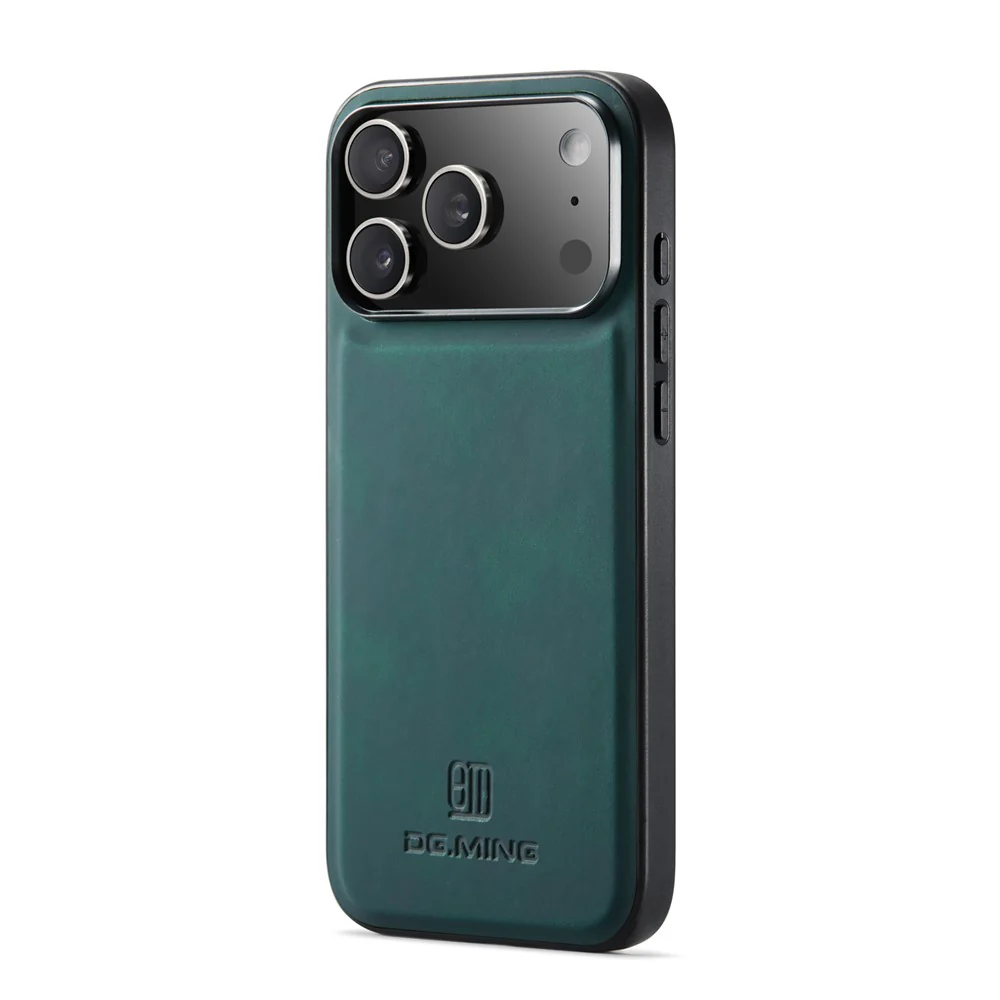 DG.MING For iPhone 17 Pro Max Case PU Leather Covered PC + TPU Hybrid Phone Shell - Green - Image 3