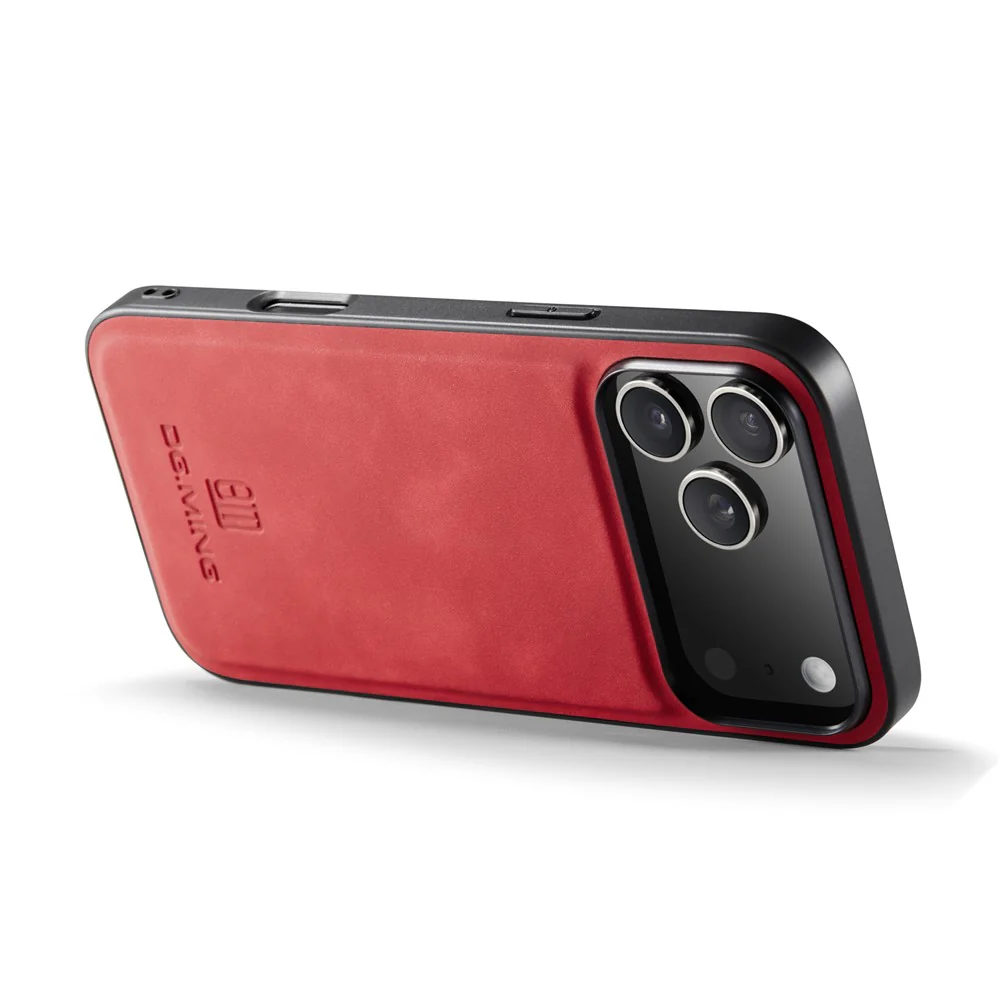 DG.MING For iPhone 17 Pro Max Case PU Leather Covered PC + TPU Hybrid Phone Shell - Red - Image 5