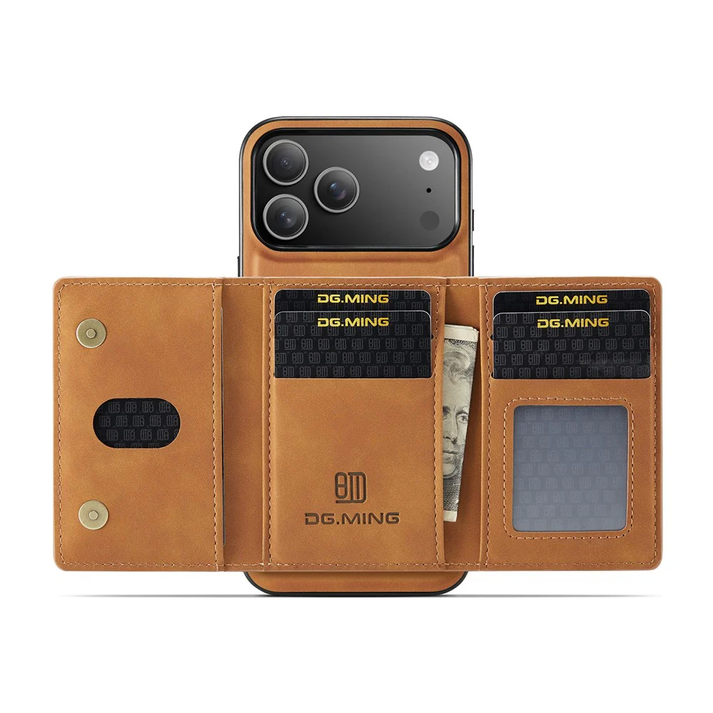 DG.MING M2 Series for iPhone 17 Pro Max Case PU + PC + TPU Phone Cover Detachable Wallet - Brown - Image 4