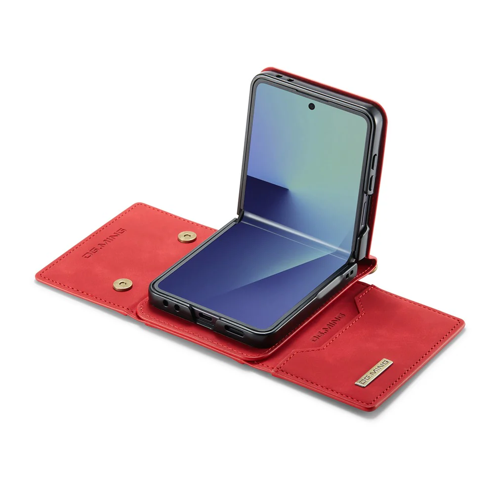 DG.MING M2 Series for Samsung Galaxy Z Flip7 5G Case PU + PC Phone Cover with Detachable Card Bag / Should Strap - Red - Image 6