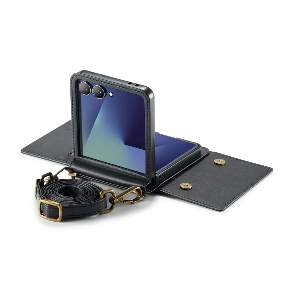 DG.MING M5 Series for Samsung Galaxy Z Flip7 5G Case RFID Blocking Card Slots Leather + PC Phone Cover - Black - Image 6