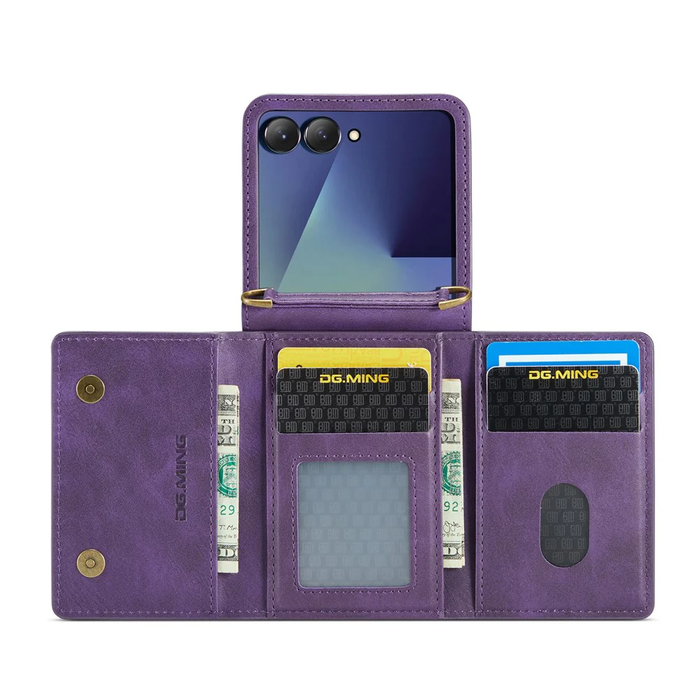 DG.MING M5 Series for Samsung Galaxy Z Flip7 5G Case RFID Blocking Card Slots Leather + PC Phone Cover - Purple - Image 4