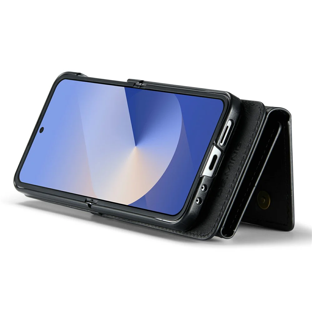 DG.MING M6 Series For Samsung Galaxy Z Flip6 5G / Z Flip7 FE 5G Foldable Case PU + PC Phone Cover with Wallet / Shoulder Strap - Black - Image 4