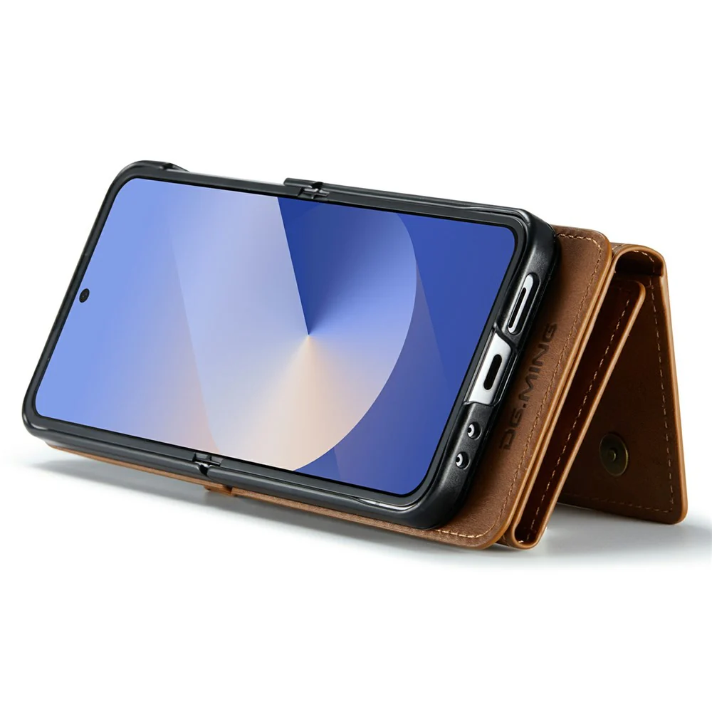DG.MING M6 Series For Samsung Galaxy Z Flip6 5G / Z Flip7 FE 5G Foldable Case PU + PC Phone Cover with Wallet / Shoulder Strap - Brown - Image 4
