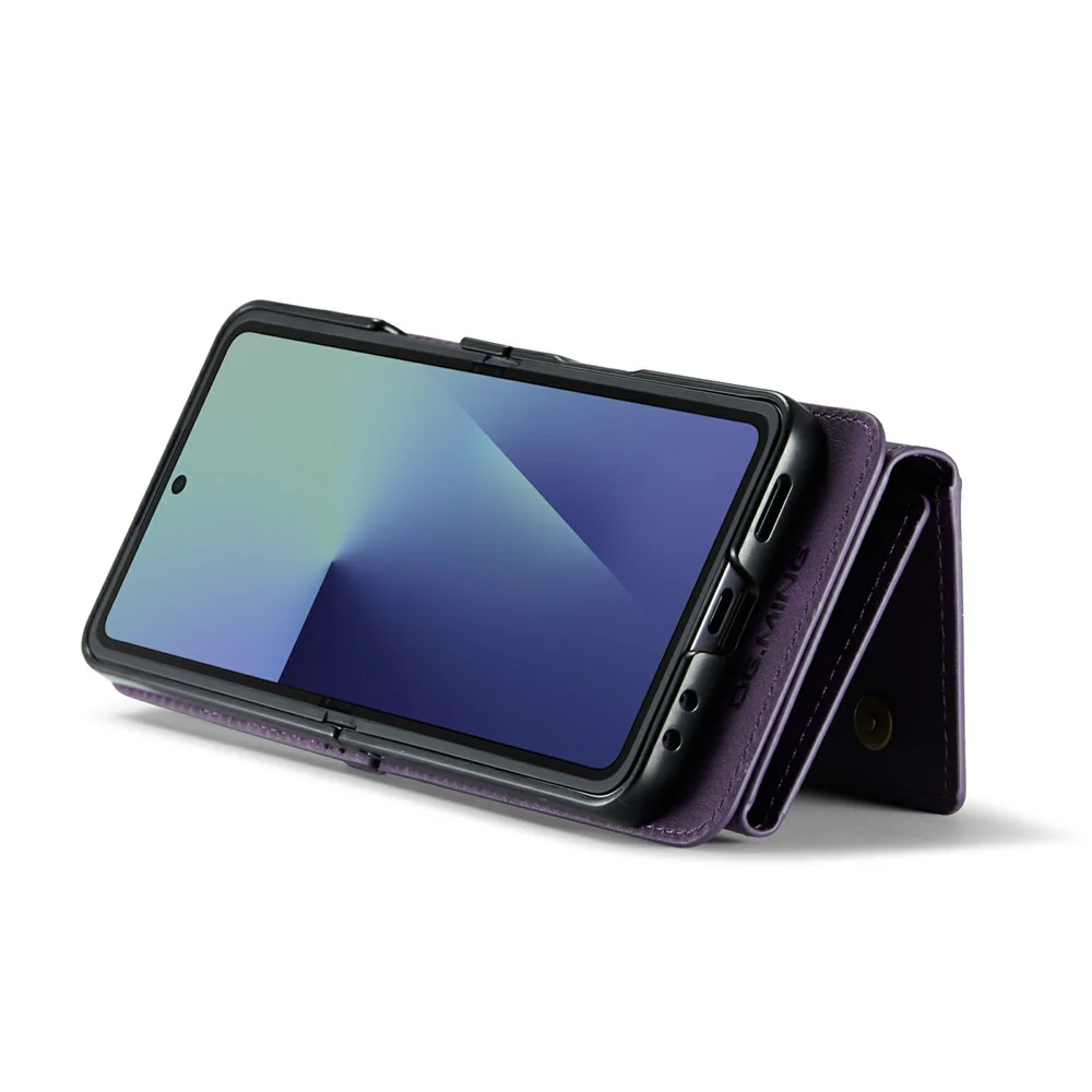 DG.MING M6 Series For Samsung Galaxy Z Flip7 5G Foldable Case PU + PC Phone Cover with Wallet / Shoulder Strap - Purple - Image 4