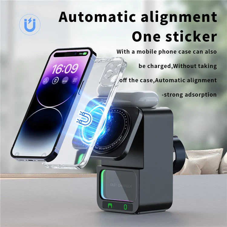 DH19 5 in 1 Bluetooth Speaker Multi-Function Wireless Charger Dock for Apple Watch / Mobile Phone / TWS Earbuds - Black - Image 3