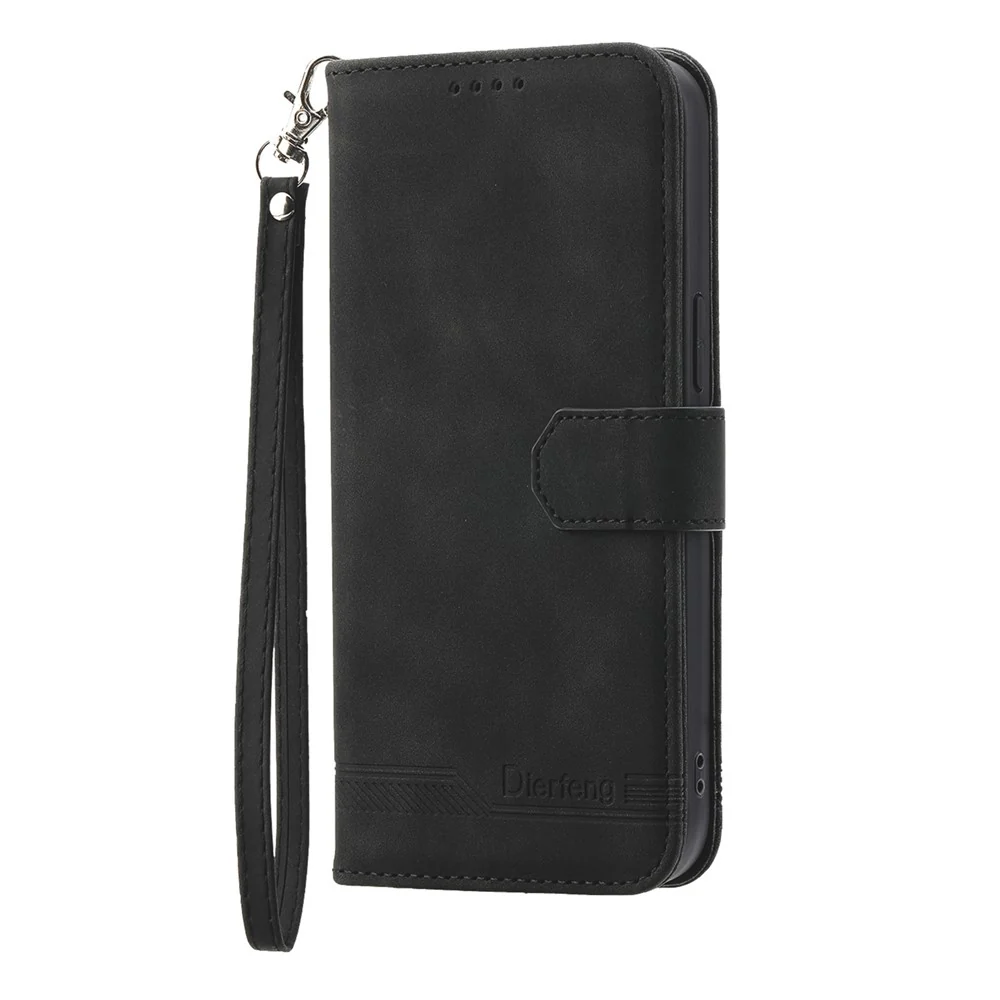 DIERFENG DF-03 For iPhone 17 Pro Max Case Lines Imprint Wallet Leather Phone Cover with Wrist Strap - Black - Image 8
