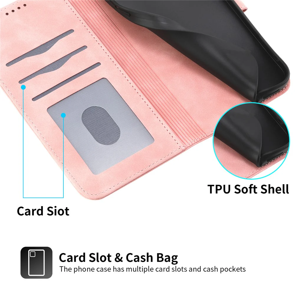 DIERFENG DF-03 For iPhone 17 Pro Max Case Lines Imprint Wallet Leather Phone Cover with Wrist Strap - Pink - Image 5