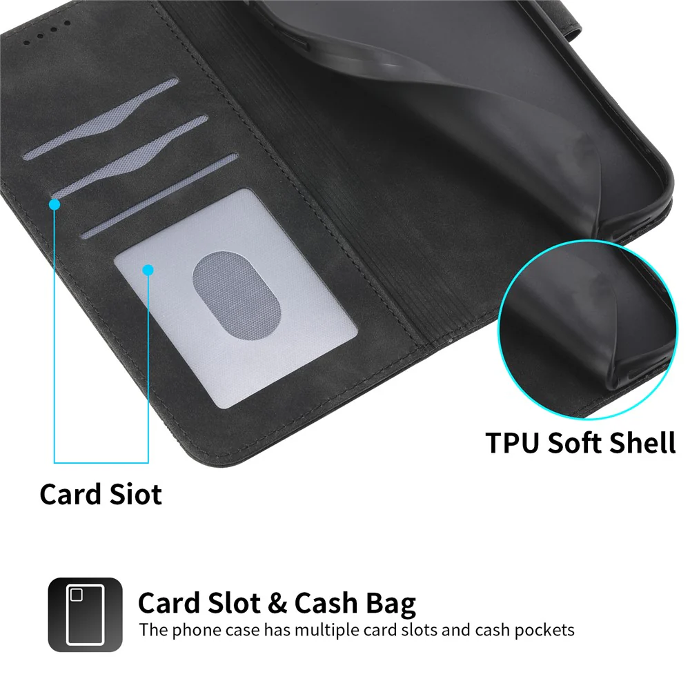 DIERFENG DF-03 For Oppo Reno14 Pro 5G (Global) Case Lines Imprint Wallet Leather Phone Cover with Wrist Strap - Black - Image 4
