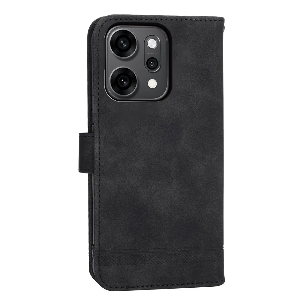 DIERFENG DF-03 For Oppo Reno14 Pro 5G (Global) Case Lines Imprint Wallet Leather Phone Cover with Wrist Strap - Black - Image 8