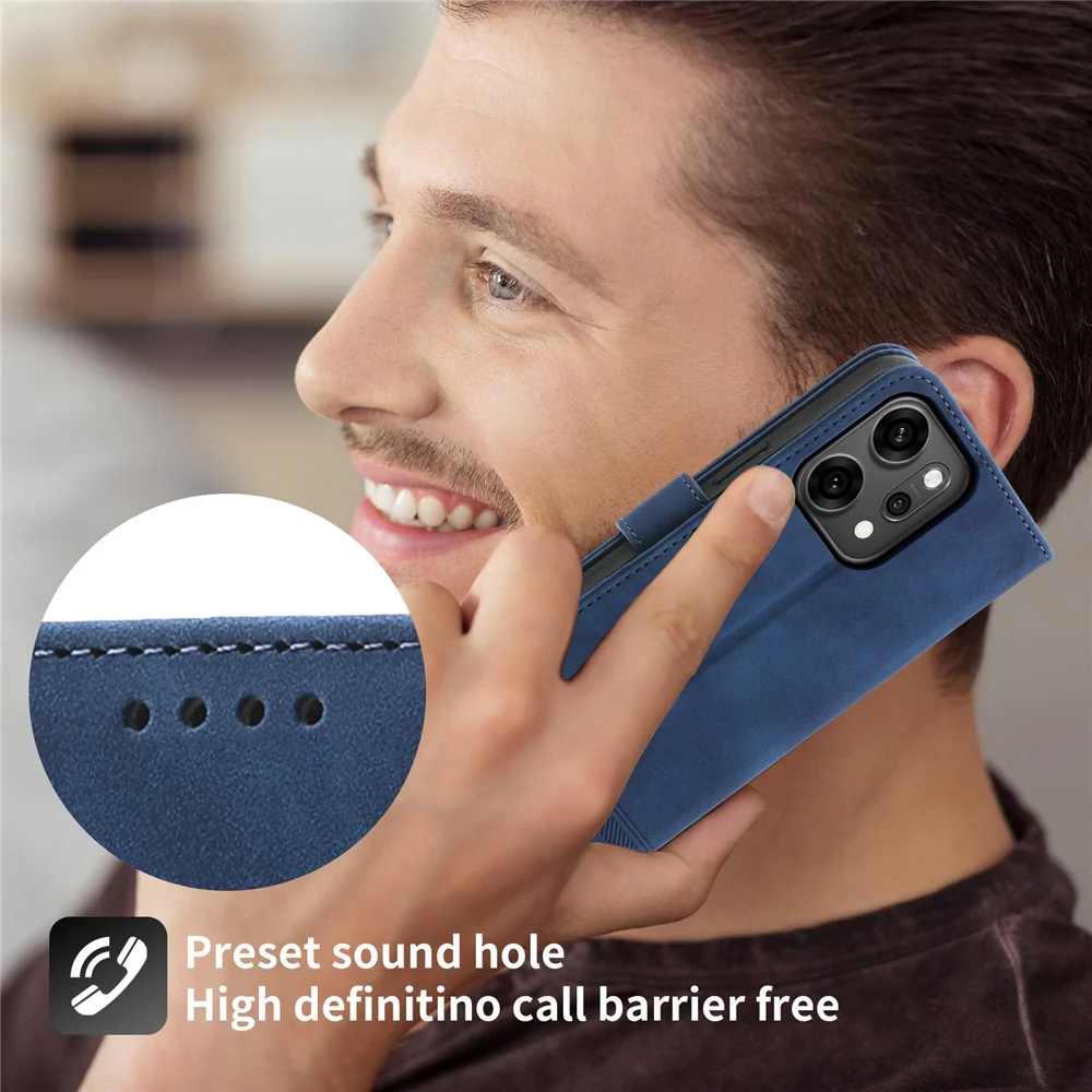 DIERFENG DF-03 For Oppo Reno14 Pro 5G (Global) Case Lines Imprint Wallet Leather Phone Cover with Wrist Strap - Blue - Image 6