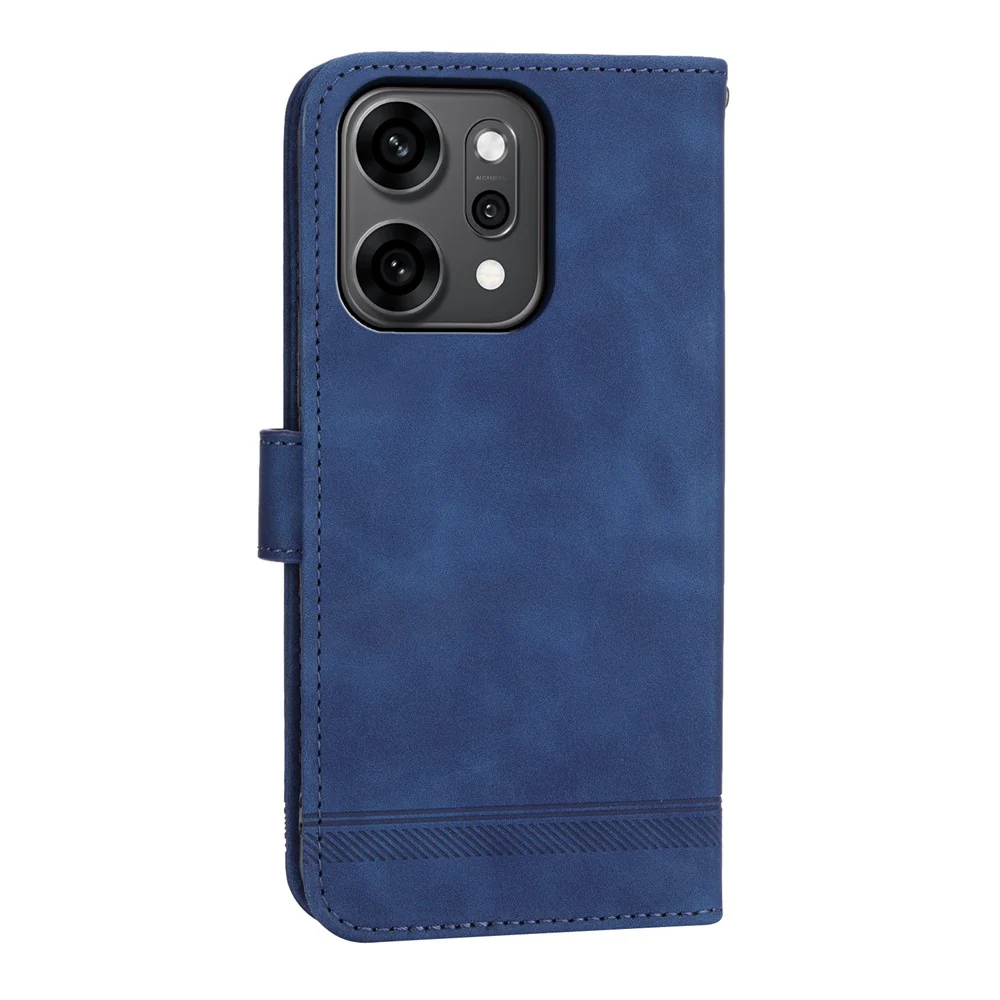 DIERFENG DF-03 For Oppo Reno14 Pro 5G (Global) Case Lines Imprint Wallet Leather Phone Cover with Wrist Strap - Blue - Image 8