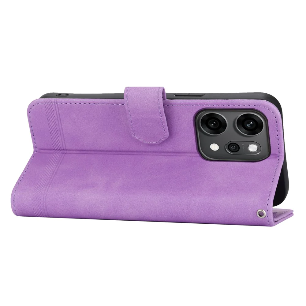 DIERFENG DF-03 For Oppo Reno14 Pro 5G (Global) Case Lines Imprint Wallet Leather Phone Cover with Wrist Strap - Purple - Image 2