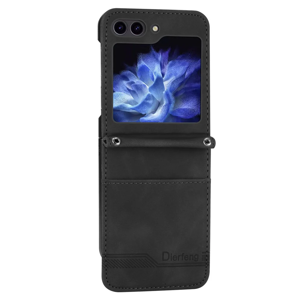 DIERFENG DF-03 For Samsung Galaxy Z Flip7 FE 5G / Z Flip6 5G Card Slot Case Lines Imprinted Phone Cover - Black - Image 5