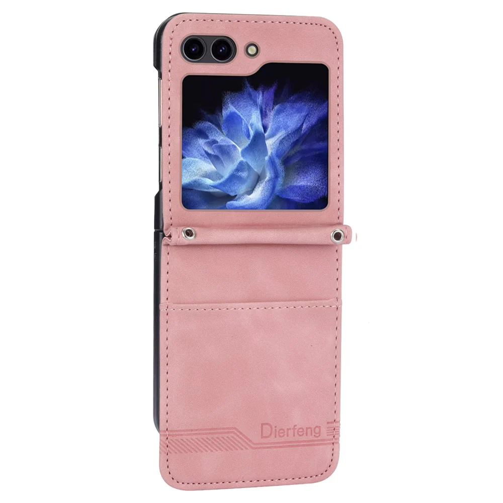 DIERFENG DF-03 For Samsung Galaxy Z Flip7 FE 5G / Z Flip6 5G Card Slot Case Lines Imprinted Phone Cover - Pink - Image 5