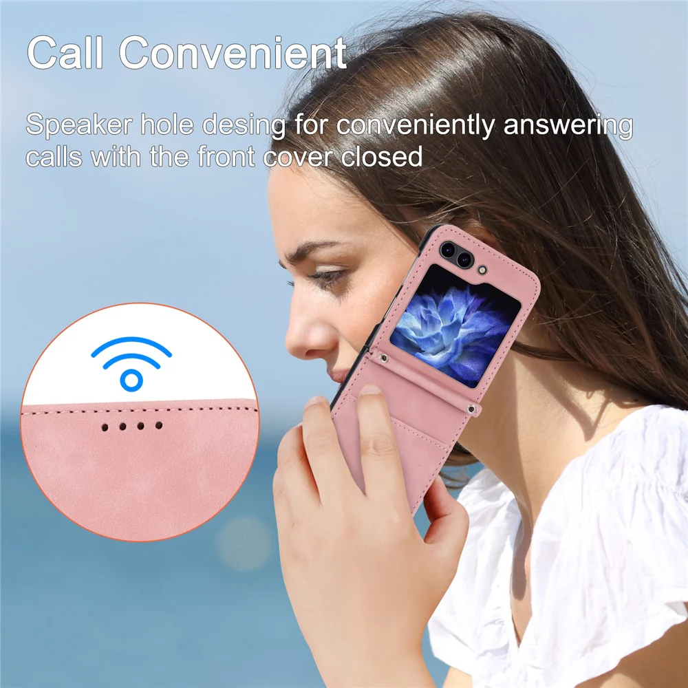 DIERFENG DF-03 For Samsung Galaxy Z Flip7 FE 5G / Z Flip6 5G Card Slot Case Lines Imprinted Phone Cover - Pink - Image 7