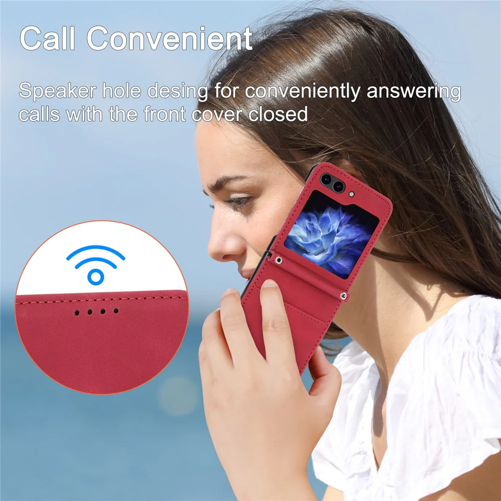 DIERFENG DF-03 For Samsung Galaxy Z Flip7 FE 5G / Z Flip6 5G Card Slot Case Lines Imprinted Phone Cover - Red - Image 7