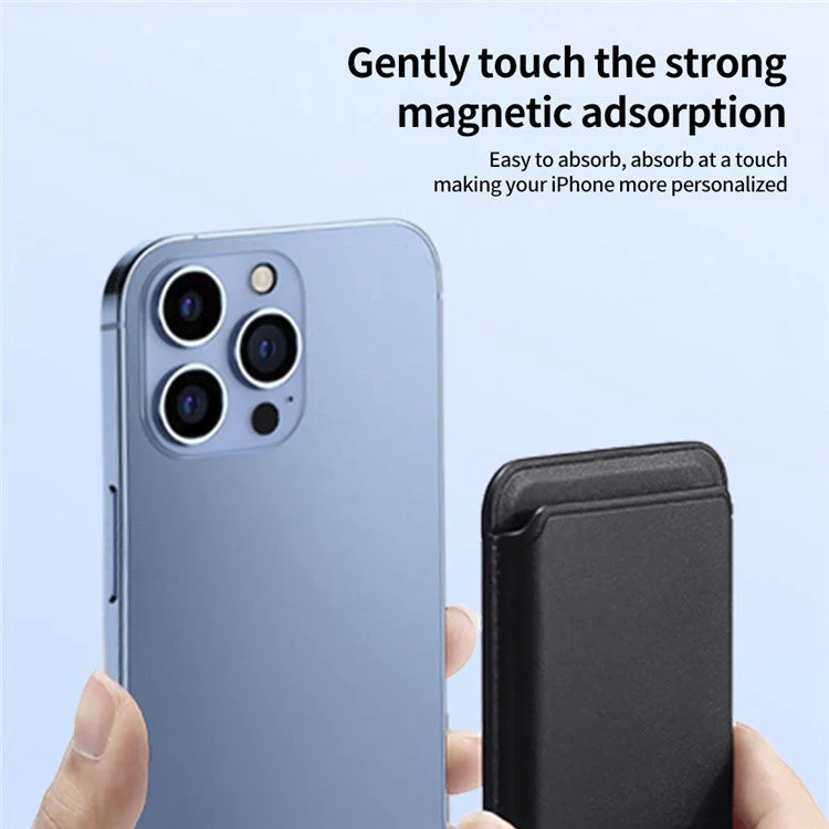 Double Ring Magnetic Card Holder for iPhone 12-16 Series PU Leather Slim Attachment - Black - Image 5
