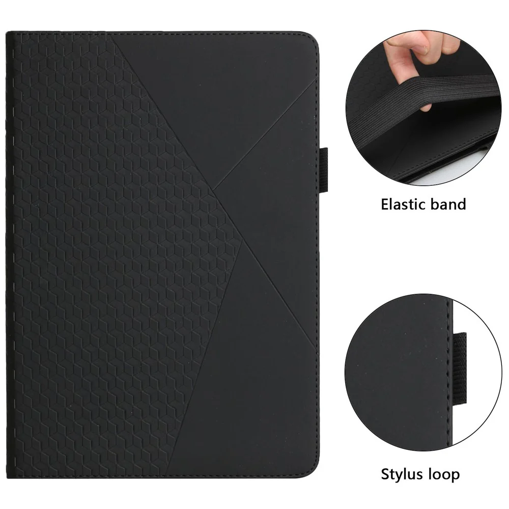 Drop-Proof Rhombus Imprinting Skin-Touch Leather + PU Tablet Protective Case Cover with Card Slots for Lenovo Tab M10 Plus TB-X606F - Black - Image 2