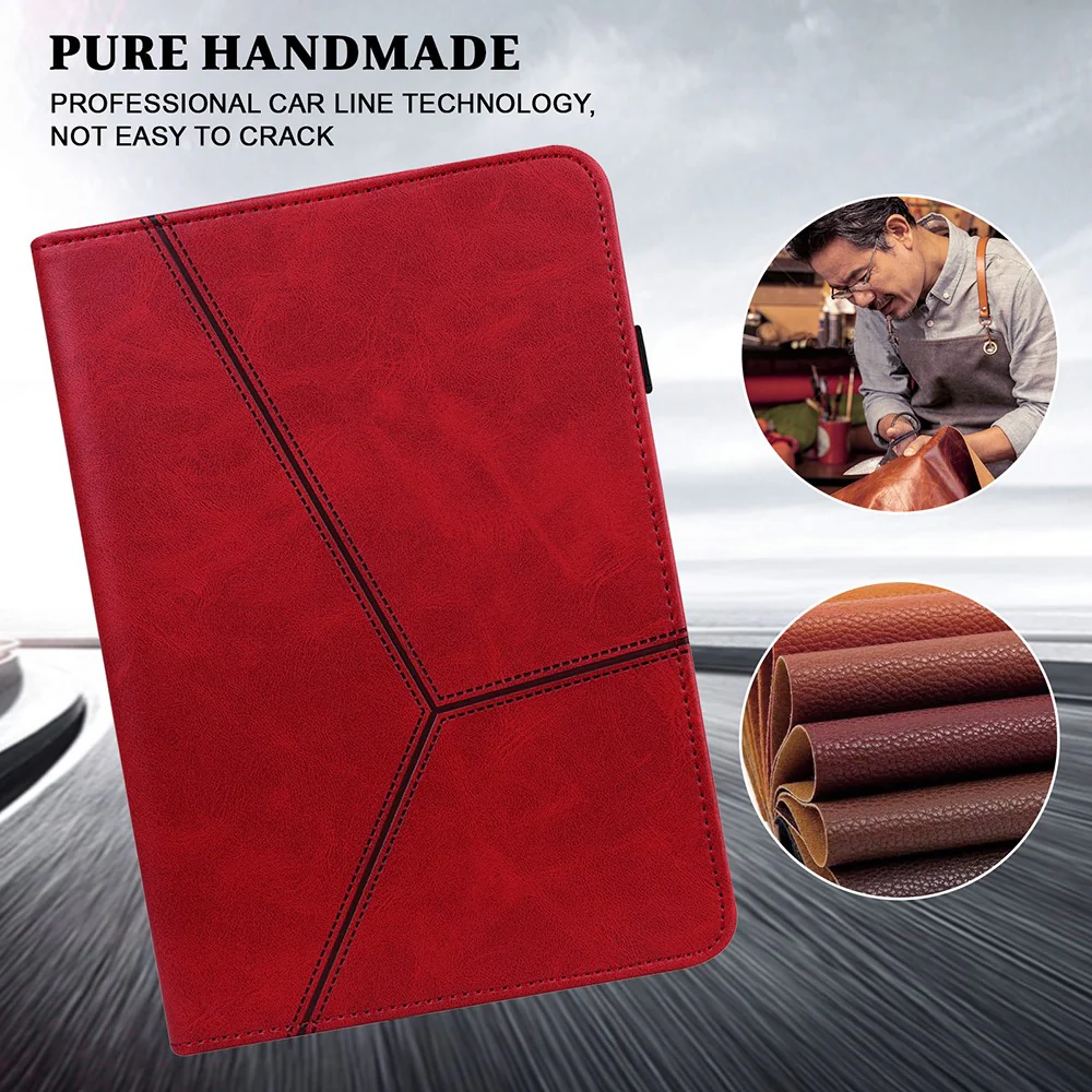 Drop-Resistant Plain Leather Tablet Stand Cover with Card Holder and Pen Strap for Lenovo Tab P11 TB-J606F / Tab P11 5G - Red - Image 2