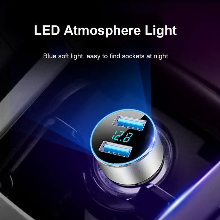 Dual USB Car Charger LED Ring Light Design 5V 3.1A Fast Charger Universal Car Phone Charger for Camera Tablets Laptops - Black / Red - Image 6