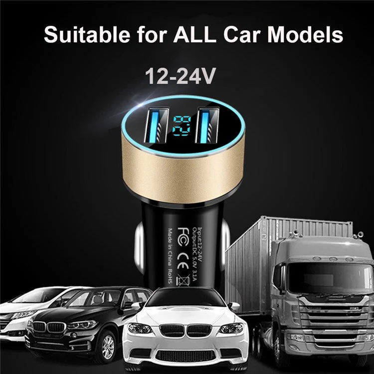 Dual USB Car Charger LED Ring Light Design 5V 3.1A Fast Charger Universal Car Phone Charger for Camera Tablets Laptops - Black / Red - Image 7