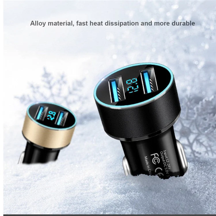 Dual USB Car Charger LED Ring Light Design 5V 3.1A Fast Charger Universal Car Phone Charger for Camera Tablets Laptops - Black / Red - Image 8